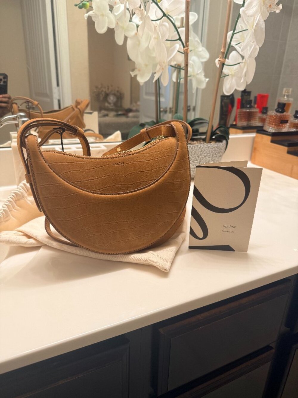 Polene numero dix w/dust bag (Crocodile Nubuck Cinnamon)
